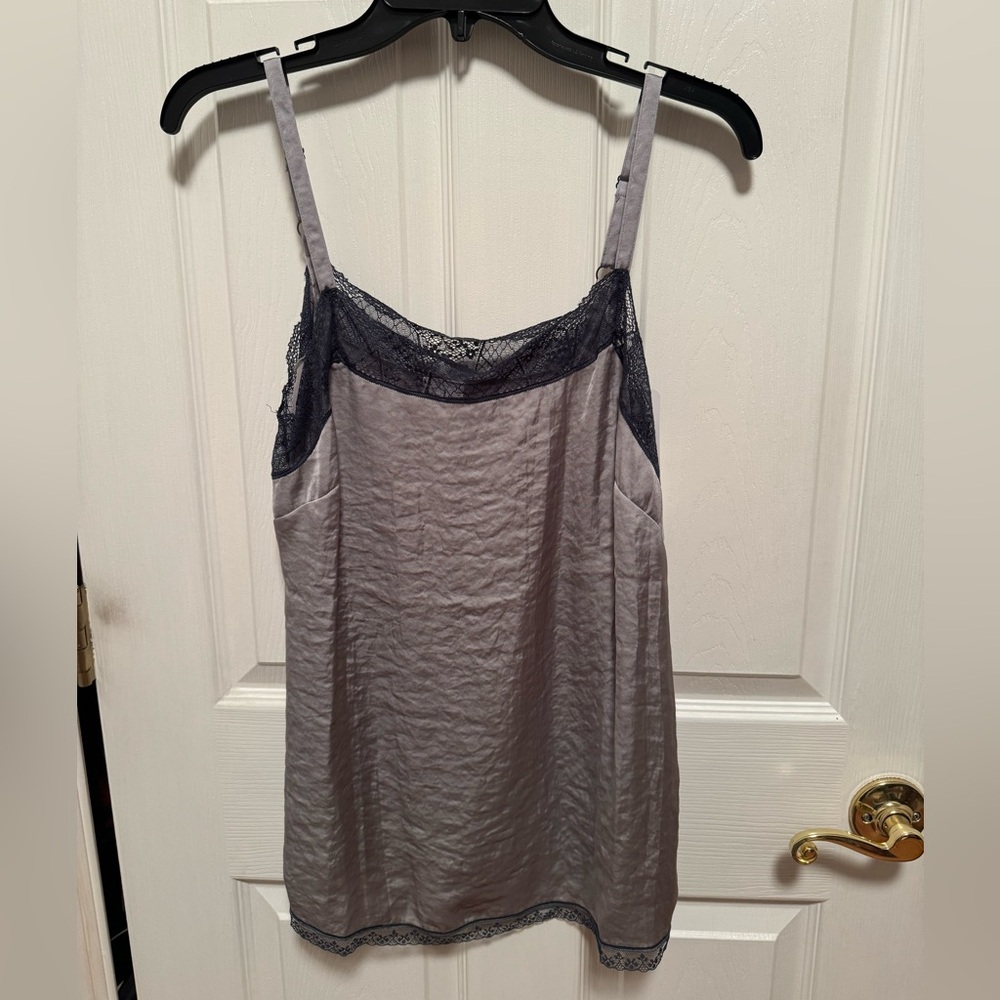 CAbi Gray Slip Tank with Black Lace Trim